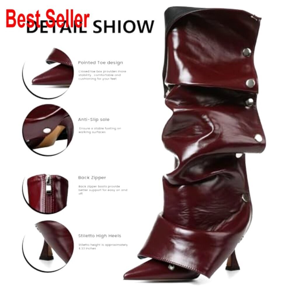 Suede Knee High Boots Stiletto Heel Pointed Toe Slouchy Wide Calf - Picture 5 of 6